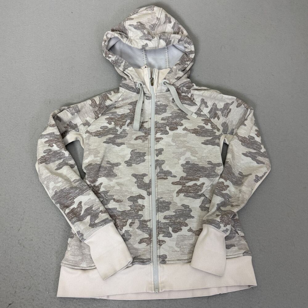 Athleta Women’s Camo Zip Up Hoodie Jacket Gray Cream Size Medium M